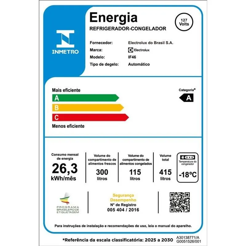 Selo INMETRO da Electrolux IF46, classificação A+++